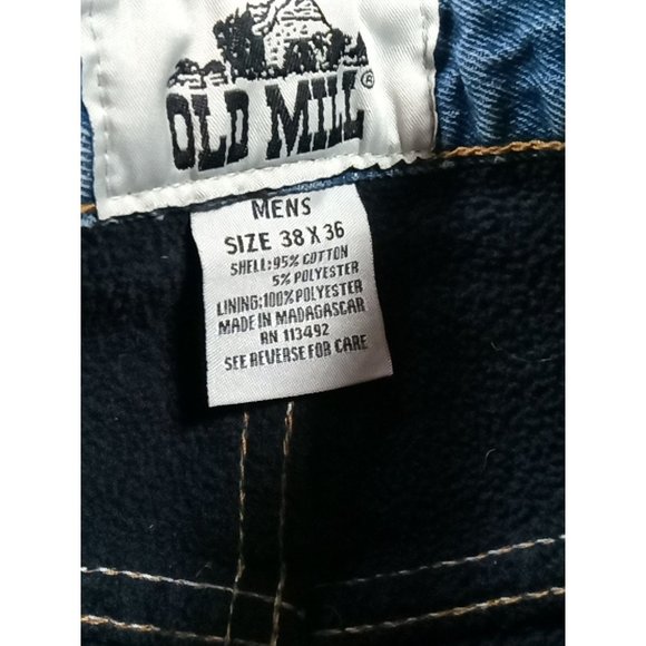 Jeans Old Mill Blue Lined Size Fleece Men's Denim Fit Men's Straight Pants 38/36 - Picture 10 of 10